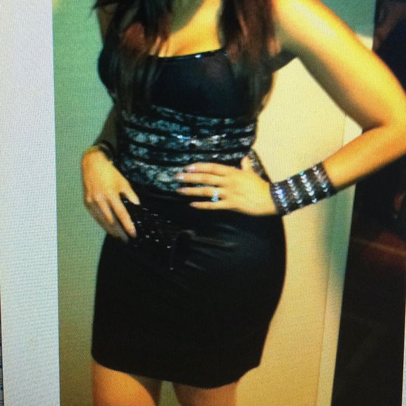 Bebe Matte Satin and Lace Dress - Picture 4 of 4